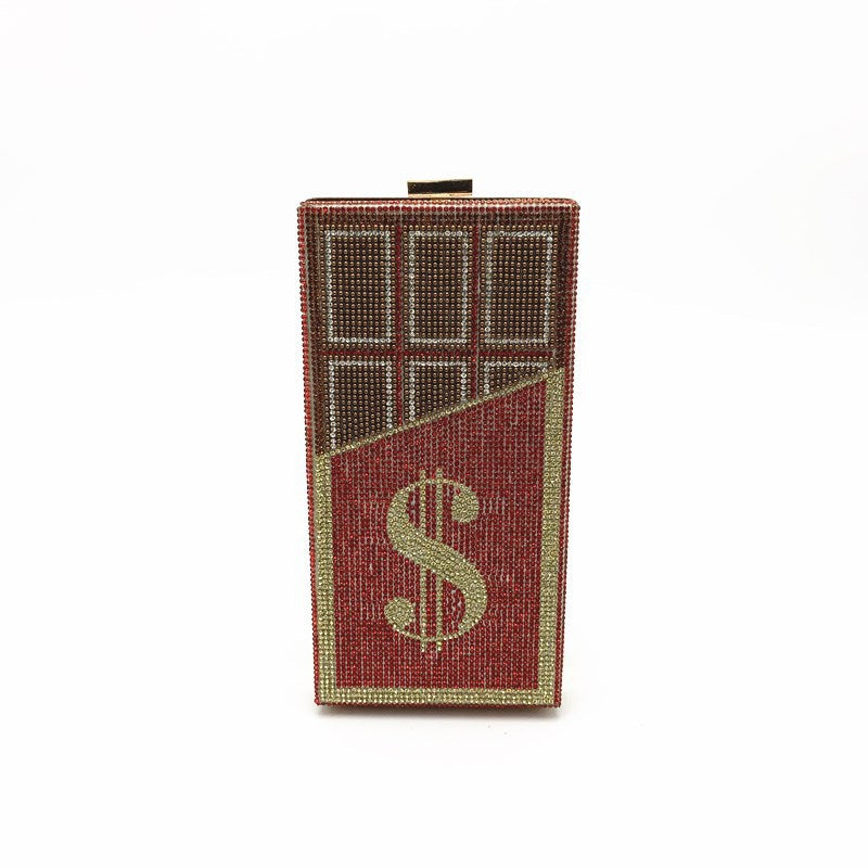 Wholesale Polyester Rhinestone Studded Bag Hot Diamond Chocolate Dinner Bag